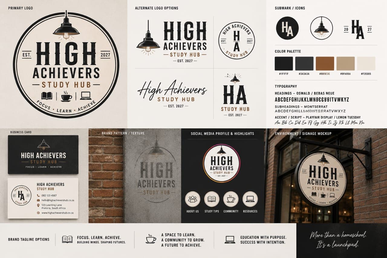 High Achievers Hub brand and environment board
